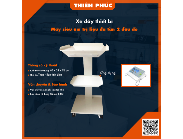 Xe đẩy máy siêu âm vật lý trị liệu đa tần 2 đầu dò