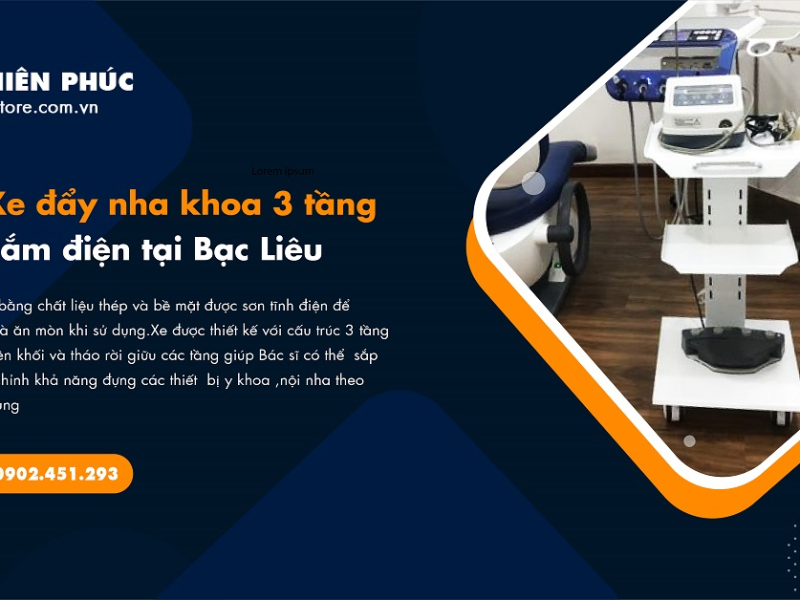 Bán Xe đẩy nha khoa 3 tầng có ổ cắm điện tại Bạc Liêu