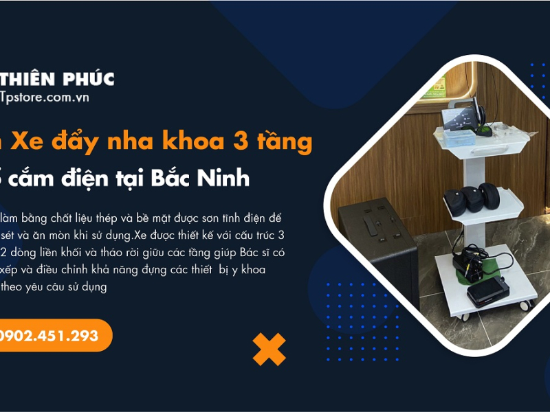 Bán Xe đẩy nha khoa 3 tầng có ổ cắm điện tại Bắc Ninh