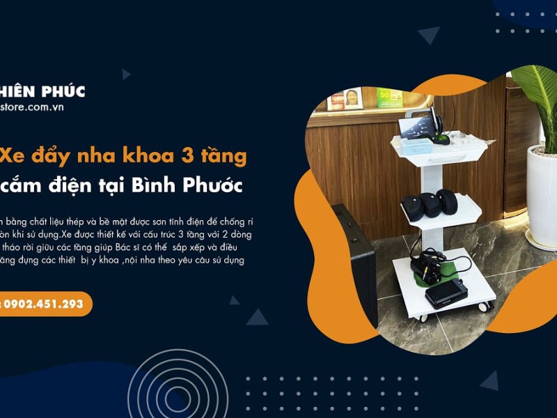 Bán Xe đẩy nha khoa 3 tầng có ổ cắm điện tại Bình Phước