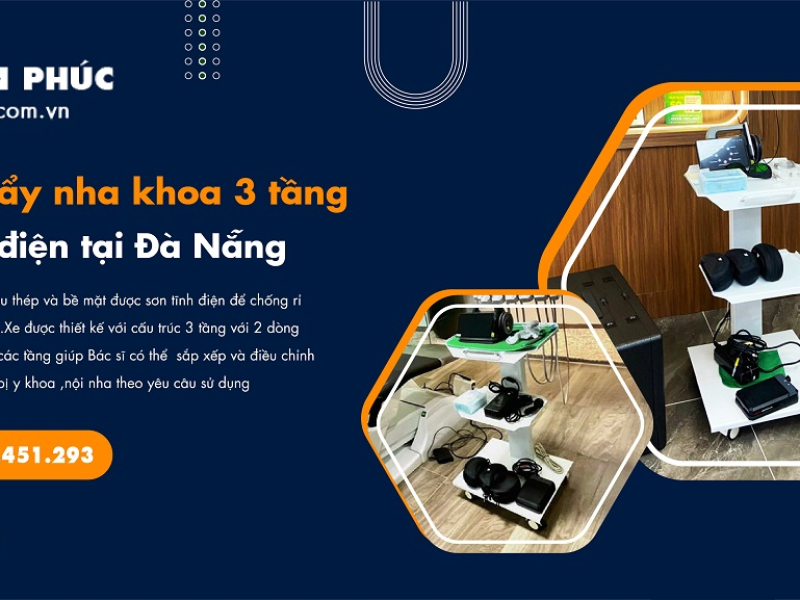 Bán Xe đẩy nha khoa 3 tầng có ổ cắm điện tại Đà Nẵng