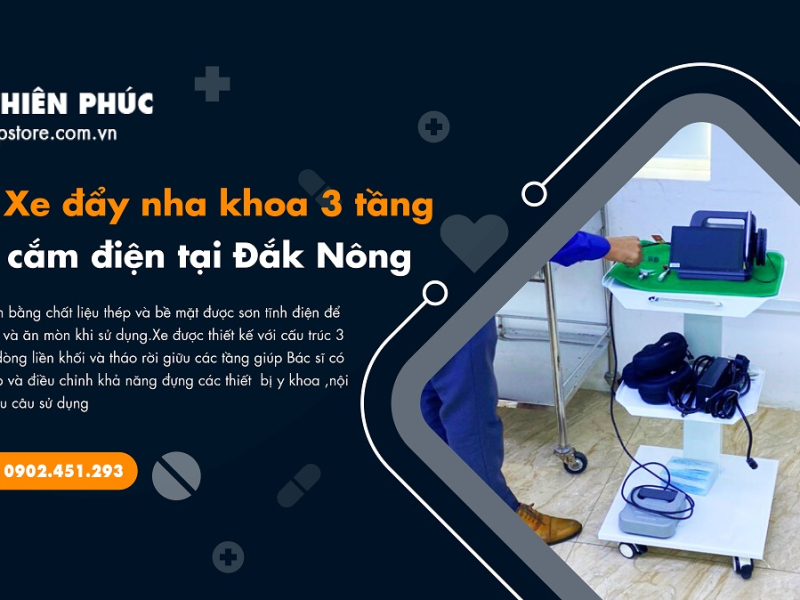 Bán Xe đẩy nha khoa 3 tầng có ổ cắm điện tại Đắk Nông