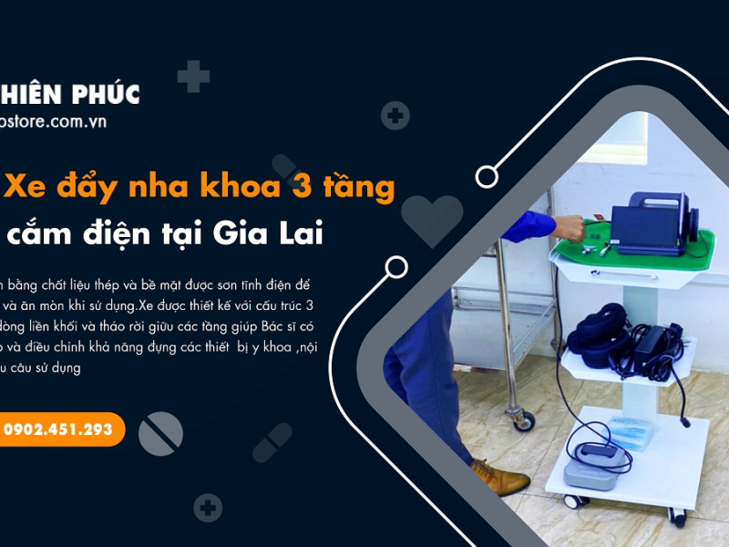 Bán Xe đẩy nha khoa 3 tầng có ổ cắm điện tại Gia Lai