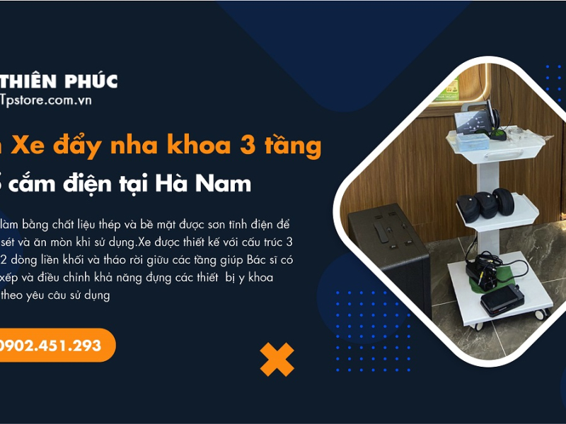 Bán Xe đẩy nha khoa 3 tầng có ổ cắm điện tại Hà Nam