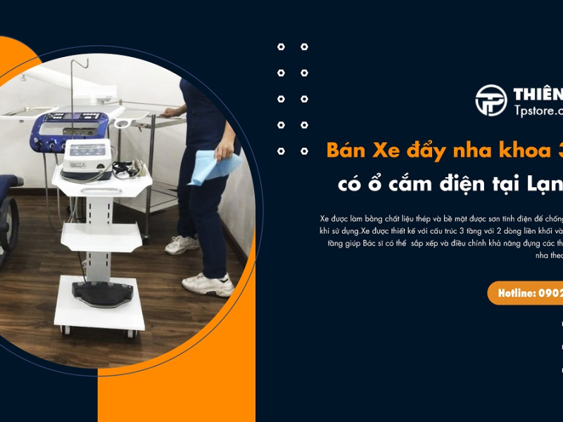 Bán Xe đẩy nha khoa 3 tầng có ổ cắm điện tại Lạng Sơn