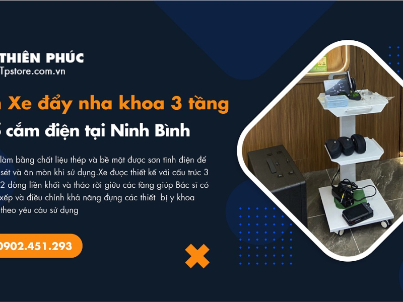 Bán Xe đẩy nha khoa 3 tầng có ổ cắm điện tại Ninh Bình