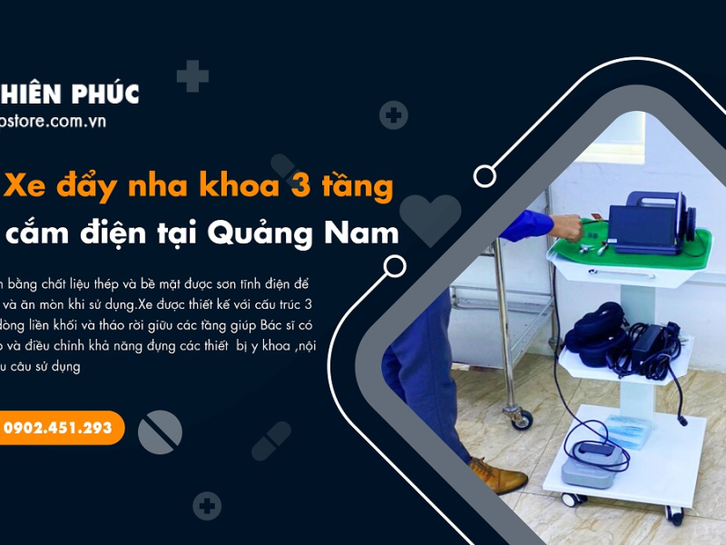 Bán Xe đẩy nha khoa 3 tầng có ổ cắm điện tại Quảng Nam