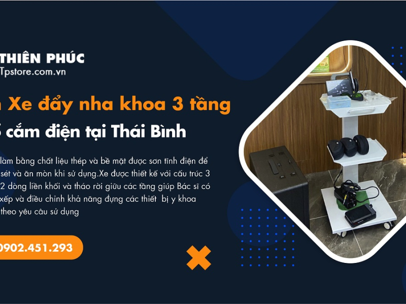Bán Xe đẩy nha khoa 3 tầng có ổ cắm điện tại Thái Bình