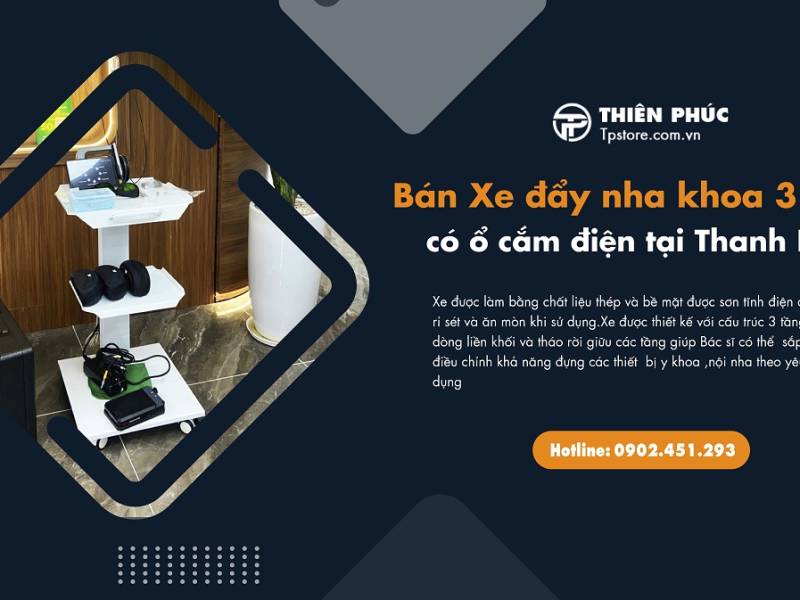 Bán Xe đẩy nha khoa 3 tầng có ổ cắm điện tại Thanh Hoá