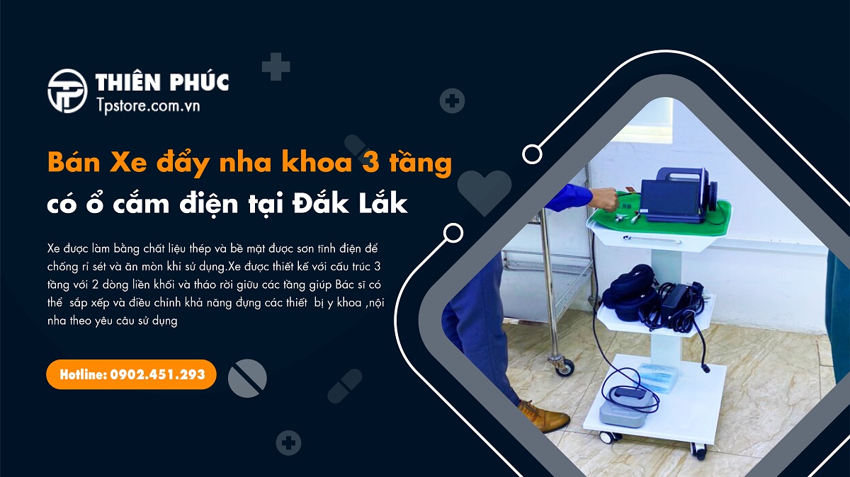 Bán Xe đẩy nha khoa 3 tầng có ổ cắm điện tại Đắk Lắk
