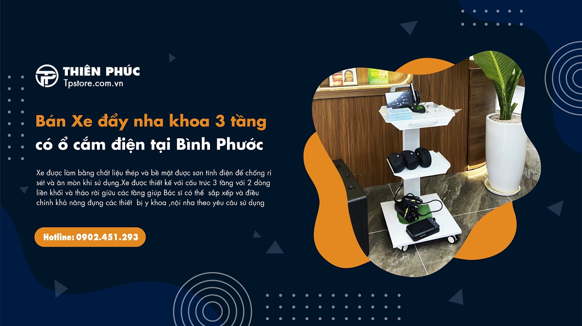Bán Xe đẩy nha khoa 3 tầng có ổ cắm điện tại Bình Phước