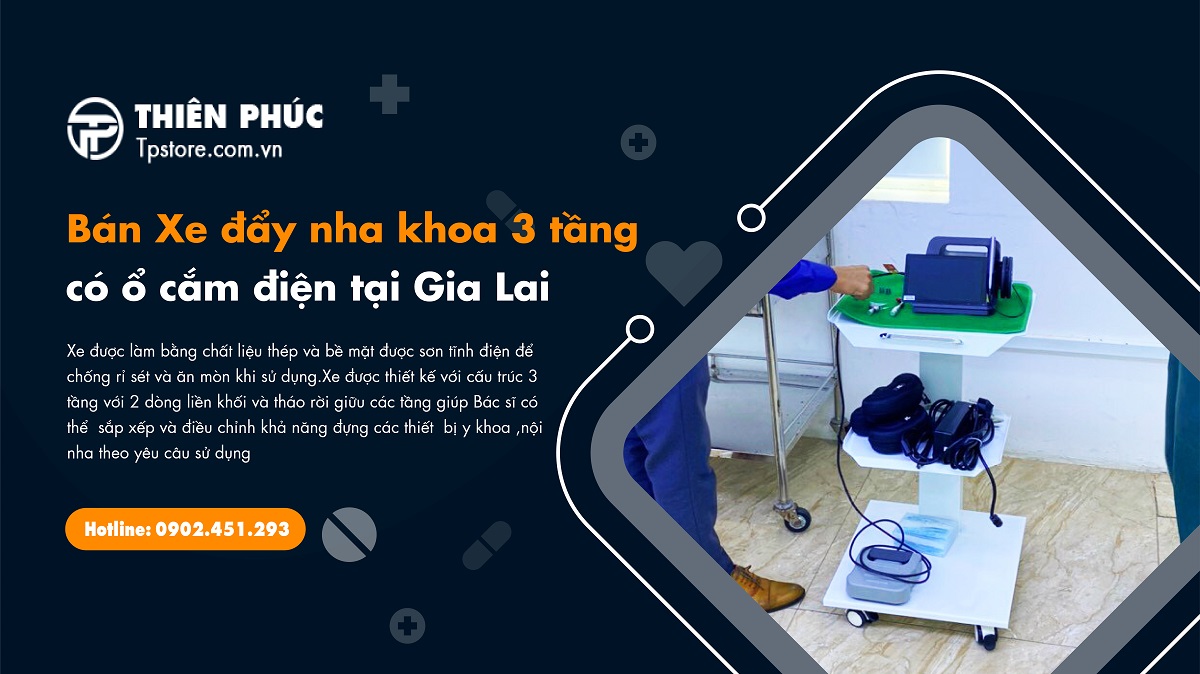 Bán Xe đẩy nha khoa 3 tầng có ổ cắm điện tại Gia Lai