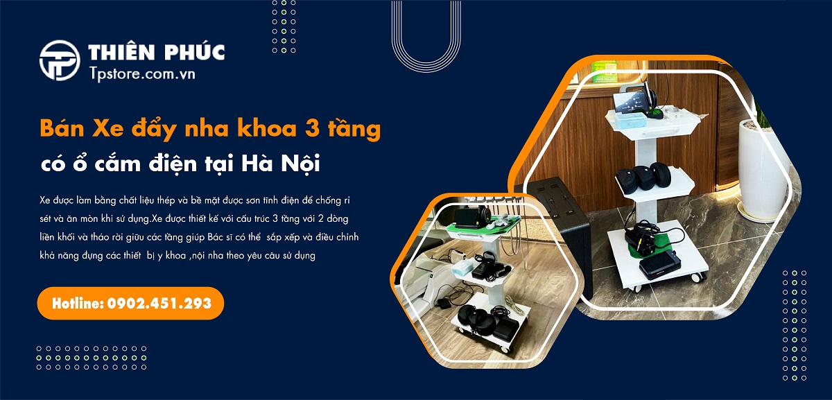 Bán Xe đẩy nha khoa 3 tầng có ổ cắm điện tại Hà Nội