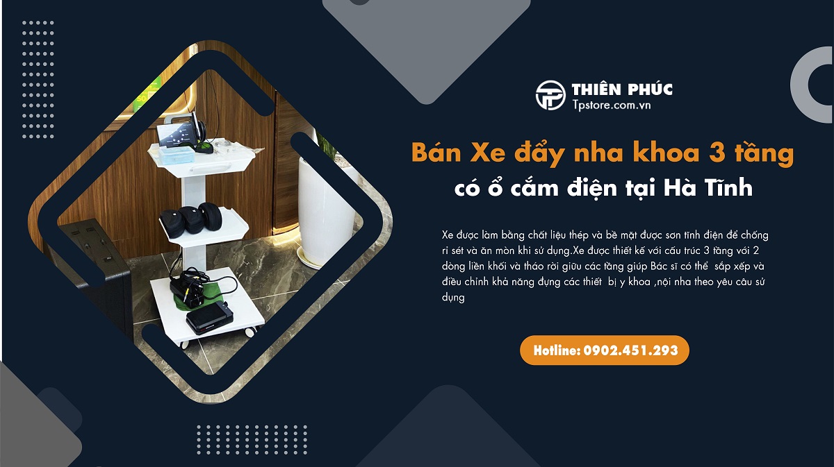 Bán Xe đẩy nha khoa 3 tầng có ổ cắm điện tại Hà Tĩnh