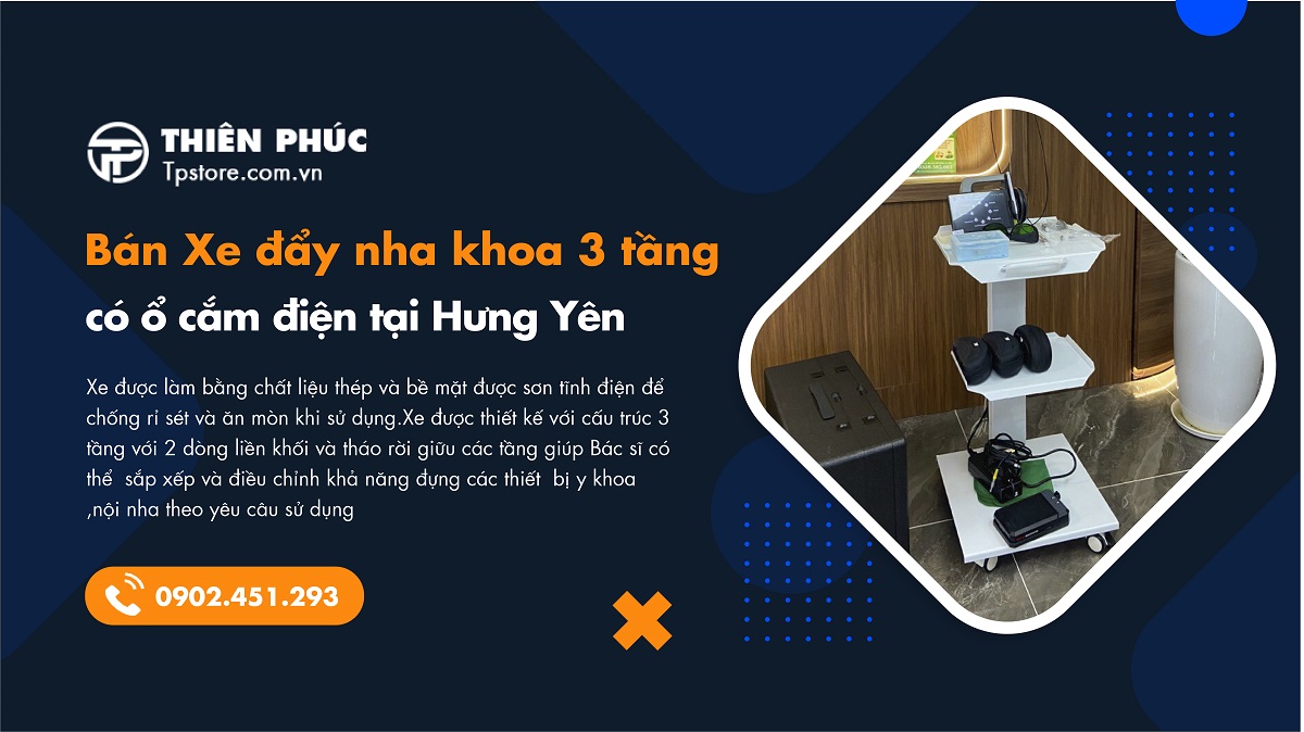 Bán Xe đẩy nha khoa 3 tầng có ổ cắm điện tại Hưng Yên