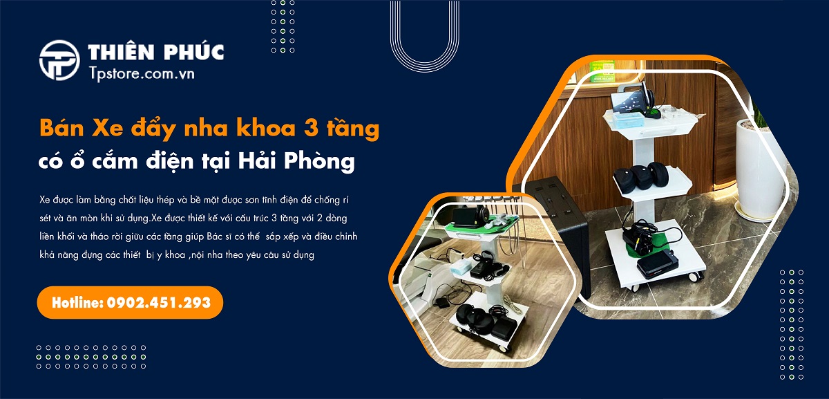 Bán Xe đẩy nha khoa 3 tầng có ổ cắm điện tại Hải Phòng