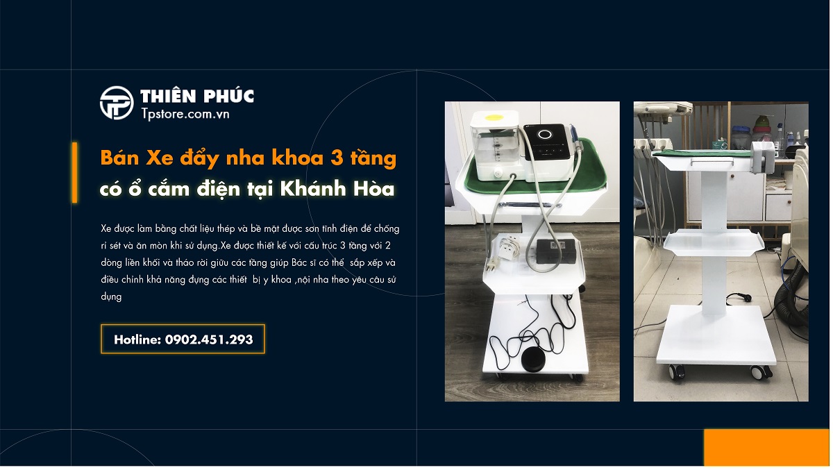 Bán Xe đẩy nha khoa 3 tầng có ổ cắm điện tại Khánh Hòa
