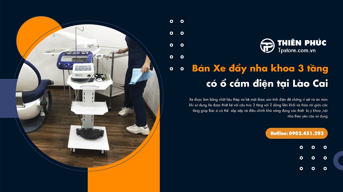 Bán Xe đẩy nha khoa 3 tầng có ổ cắm điện tại Lào Cai