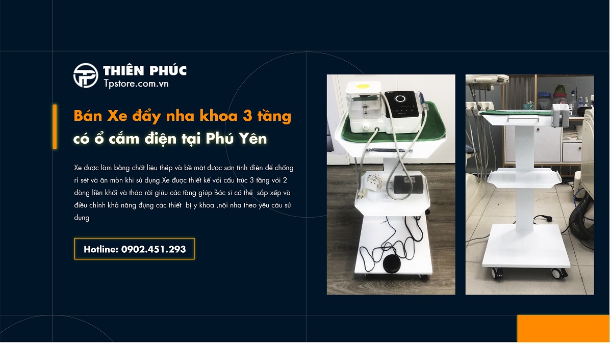 Bán Xe đẩy nha khoa 3 tầng có ổ cắm điện tại Phú Yên