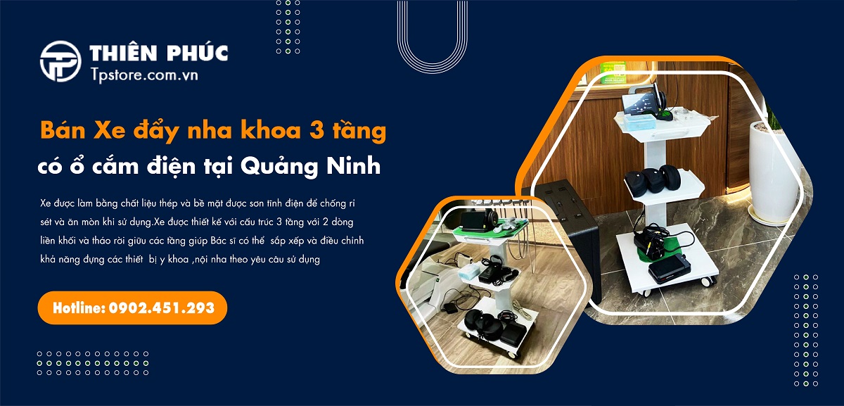 Bán Xe đẩy nha khoa 3 tầng có ổ cắm điện tại Quảng Ninh