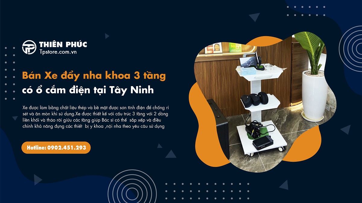 Bán Xe đẩy nha khoa 3 tầng có ổ cắm điện tại Tây Ninh