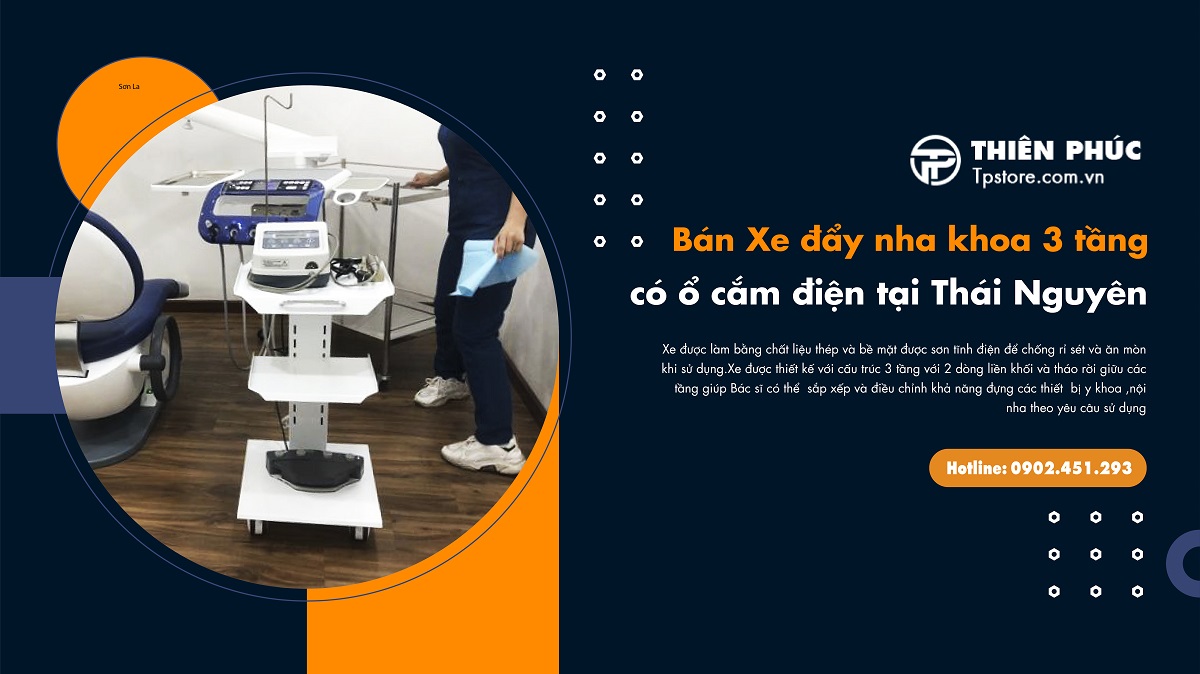 Bán Xe đẩy nha khoa 3 tầng có ổ cắm điện tại Thái Nguyên