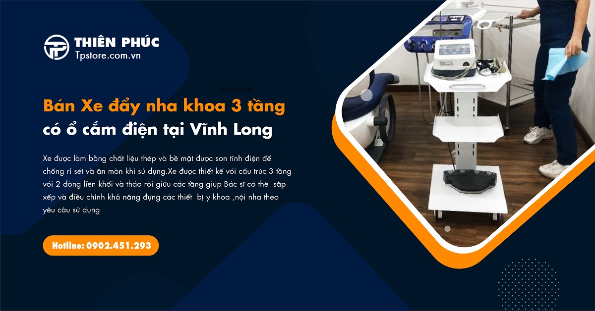 Bán Xe đẩy nha khoa 3 tầng có ổ cắm điện tại Vĩnh Long
