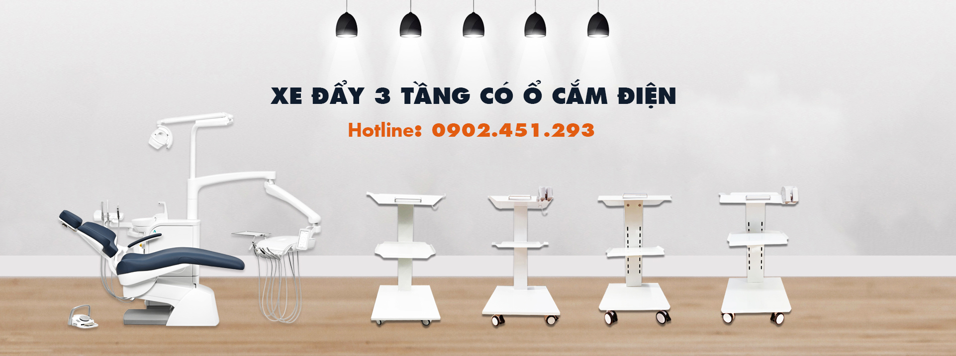 Xe đẩy nha khoa 3 tầng có ổ cắm điện
