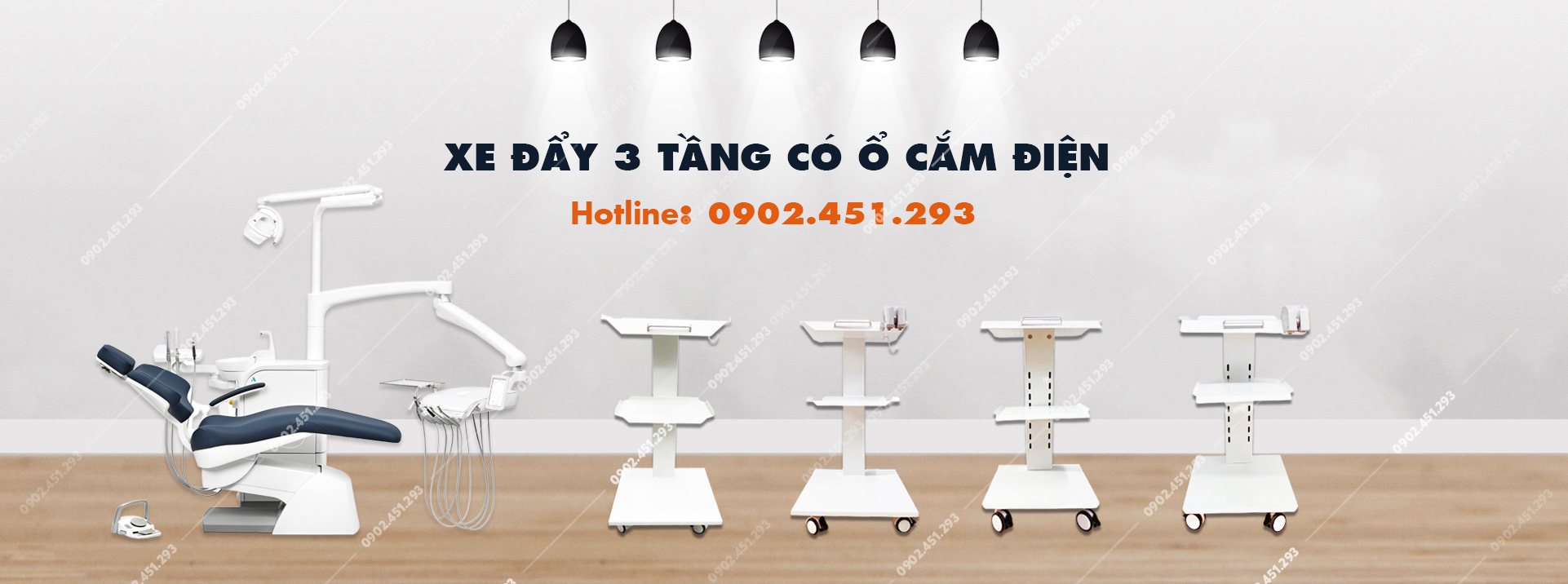Xe đẩy nha khoa 3 tầng có ổ cắm điện